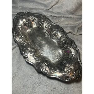 Vintage Homan Mfg Co Silverplate Grape Vine Serving Tray 15" Ornate Floral